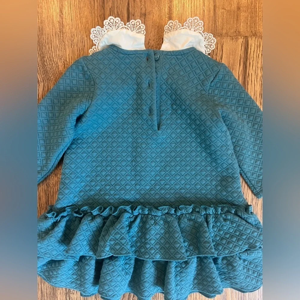 NWOT Janie & Jack Quilted Dress Collared Teal Button 2T